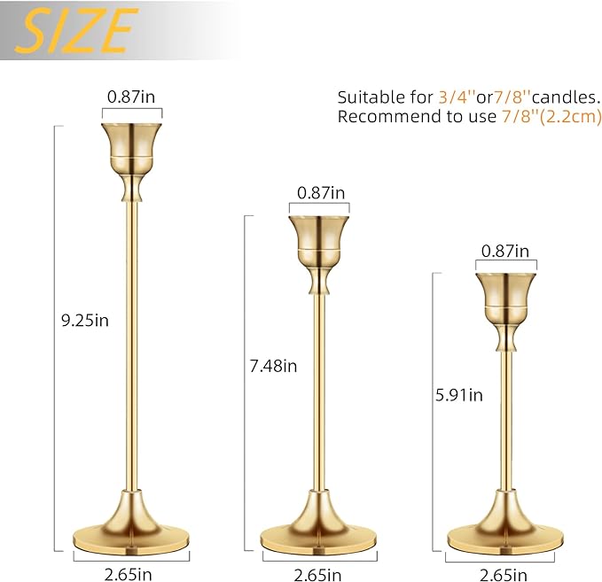 Candlestick Holders,Taper Candle Holder for Candlesticks Gold Brass Vintage Candle Stick Candle Holder Candelabra Candle Holder for Fireplace Party Dining Home