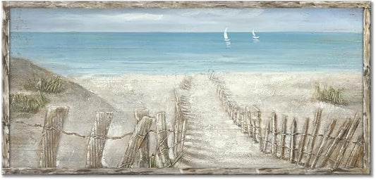 Beach Canvas Print Artwork Coastal Ocean Blue Abstract Seascape Picture Wall Art Painting for Bathroom Office Bedroom(60"*30")