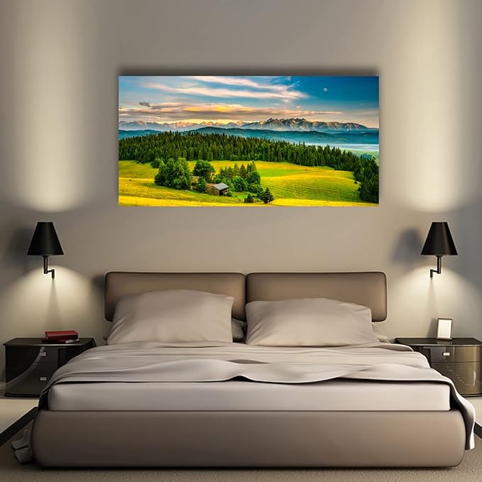 Natural Scenery Forest Pictures Canvas Wall Art For Living Room Bedroom Wall Decor,Mountain Wall Art Print Paitnings for Home Decor,Morden Artwork Grassland Canvas Art,Ready to Hang-20X40Inches