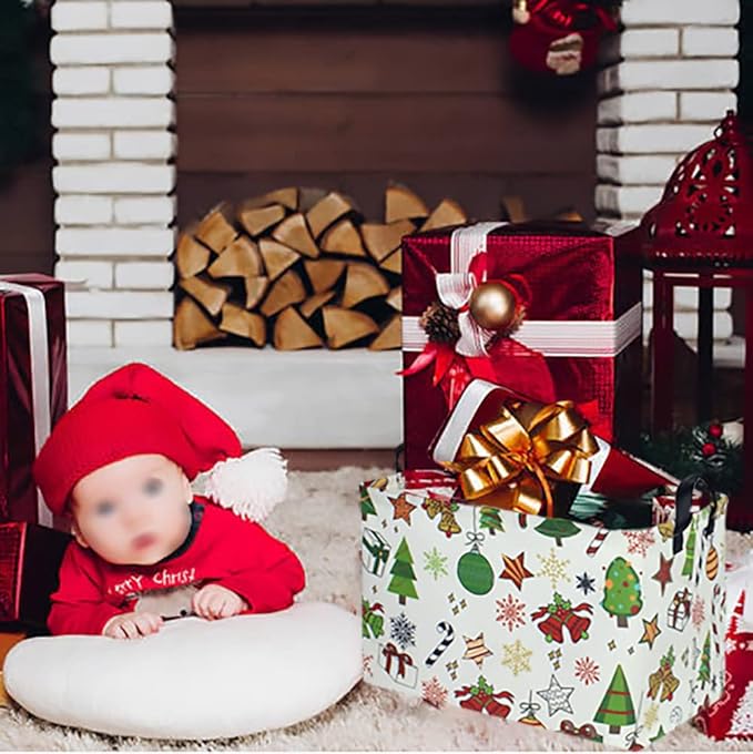 CLOCOR Rectangular Christmas Basket,Cute Pattern Christmas Gifts Basket Empty,Waterproof Christmas Storage Box with Handles,Kids Room Decor(Gift Basket)
