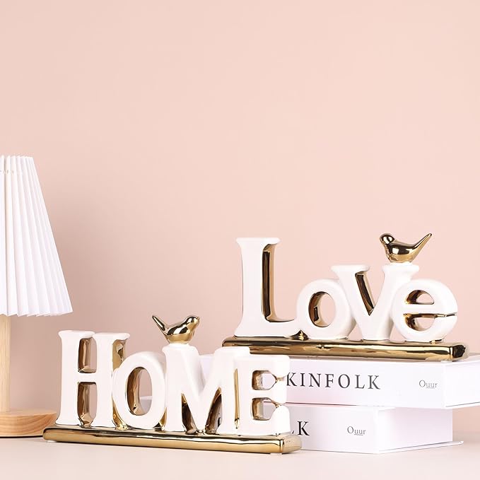 White and Gold Decor Statue - Home and Love Sign Decoration - Gold Bird with Home Sculpture - Figurine Decorative Ornaments for Living Room, Bedroom, Desktop, Cabinets