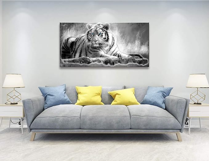 Yxbhhym Large Canvas Wall Art Black and White Tiger Wall Picture Animals Painting Prints Poster Tiger Artwork for wall Home Decorations Office Wall Art Living Room-Framed Wall Art -24x48inches