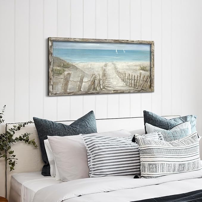 Beach Canvas Print Artwork Coastal Ocean Blue Abstract Seascape Picture Wall Art Painting for Bathroom Office Bedroom(40"*20")