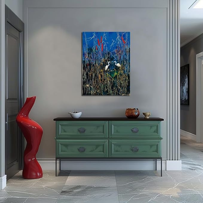 Sense&Sensitivity Arts Abstract Blue Heron & Egret Canvas Print Wall Art 32" x 24" Vertical Modern Abstract Wall Decor for Living Room, Bathroom, Bedroom, Kitchen, Office & Hallway