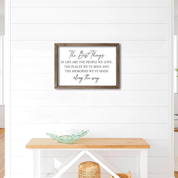 Comurdyo The Best Things in Life Sign 15.7''×11'' Framed Wood Memories Inspirational Quotes Wall Decor Vintage Farmhouse Wedding Gifts Sign Wall Art for family Home Bedroom (Wood)