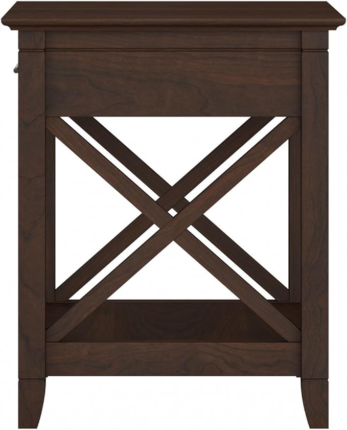 Bush Furniture Key West Small End Table with Storage | Modern Farmhouse Accent Shelf for Living Room in Bing Cherry