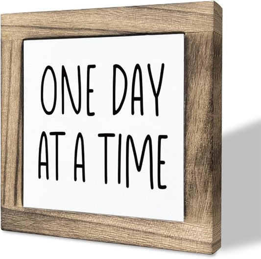 Inspirational Wood Sign, Box Wood Plaques Desk Décor, Table Art Signs, Decorative Wood Plaque, Rustic Home Sign, Farmhouse Decorations for Shelf, Office Decor Sign, One Day at A Time Sign
