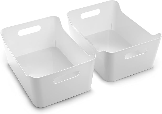 BINO Plastic Storage Bins - Small 2 Pack, White - THE SOHO COLLECTION - Pantry Organizers and Fridge Organizer