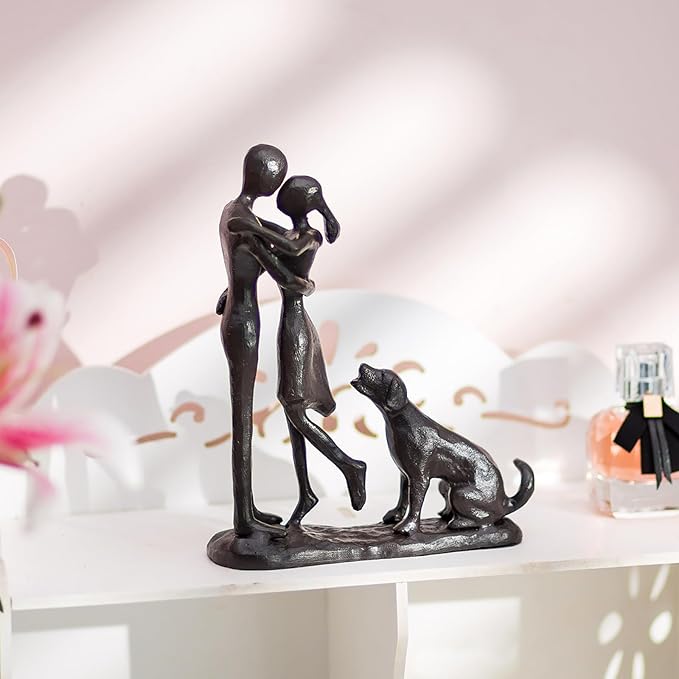 Sziqiqi Anniversary Iron Gifts for Her - Couple Love Sculpture Anniversary Iron Gift for Couple Girlfriend Wife Him Black Statue Metal Figurines for Home Decor Wedding Christmas Birthday Gifts