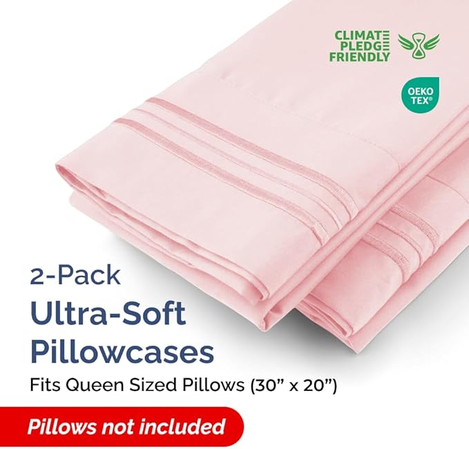 Queen Pillow Cases Set of 2 - Ultra Soft Hotel Quality Pillowcase Covers - Comfy, Cozy & Wrinkle Free - Shrinkage, Stain & Fade Resistant - Machine Washable Pillow Protectors - 2 Piece Set - Baby Pink
