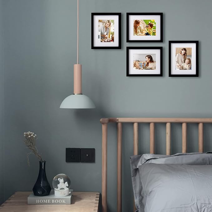 Egofine 8x10 Picture Frames Set of 4, Made of Solid Wood Covered by Plexiglass 4x6 and 5x7 with Mat or 8x10 without Mat, for Table Top Display and Wall Mounting Photo Frame Black