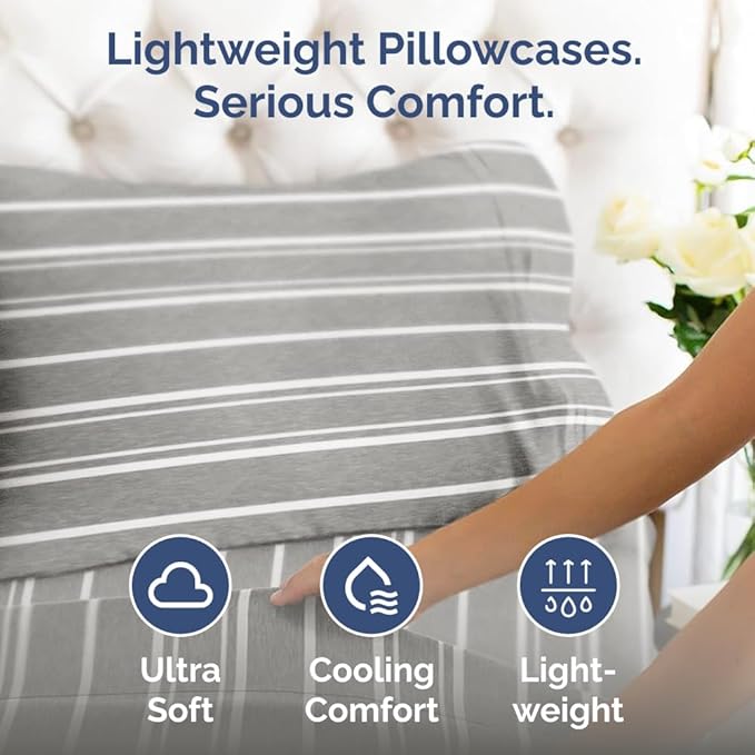 King Pillow Cases Set of 2 - Ultra Soft Hotel Quality Pillowcase Covers - Comfy, Cozy & Wrinkle Free - Shrinkage and Fade Resistant - Machine Washable Pillow Protectors - 2 Piece Set - Grey Stripes 3