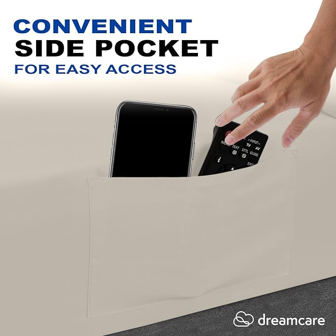 DREAMCARE Twin XL Sheet Set - Cooling Bed Sheets - 4pc Set - up to 15" Deep Pocket - Soft & Long Lasting 100% Fine Brushed Polyester with Side Pocket - Ivory