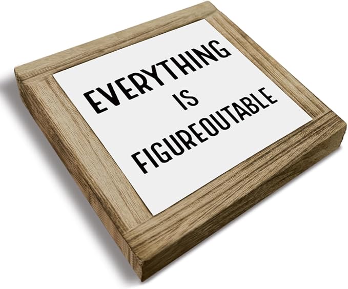 Home Office Desk Decor, Inspirational Wooden Box Sign for Farmhouse, Positive Saying Sign - Everything is Figureoutable, Motivational Gifts for Friends, 5.9x5.9x0.7inch