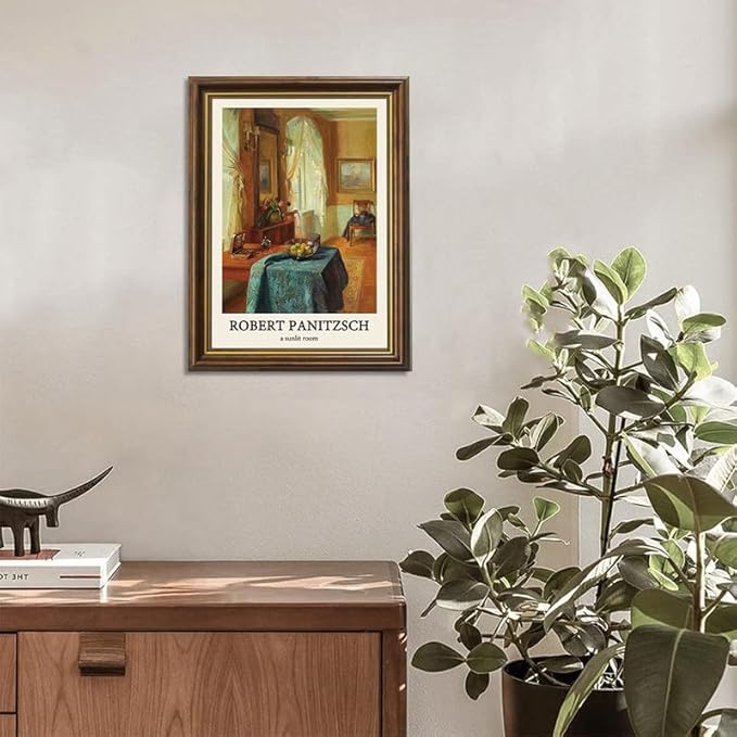 Yihaca Vintage Brown Frame Prints Decor Artist a Sunlit Room Wall Art Framed Canvas Wall Art Home Decor for Living Room Bedroom Decor 12x16in