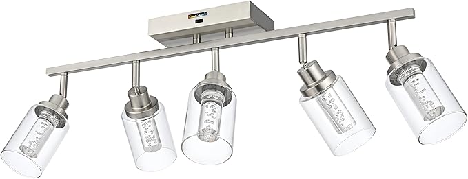 MELUCEE LED 5 Light Track Lighting Kit, Brushed Nickel Ceiling Spotlights Vanity Lights Modern Track Light Fixture with Flexibly Rotatable Heads, Built-in LED Chips, 5-Color Temperature Adjustable