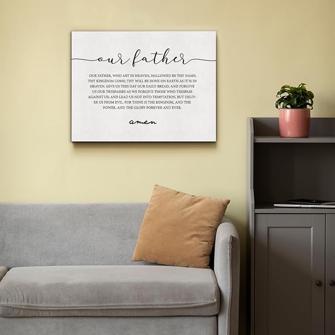 Inspirational Canvas Wall Art Our Father Prayer Print Framed the Lords Prayer Scripture Painting Artwork Ready to Hang Home Dining Room Kitchen Decor 15x11.5 Inches