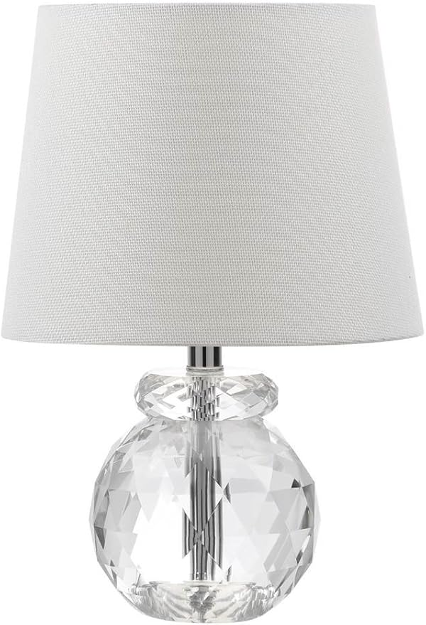 SAFAVIEH Lighting Collection Eunice Modern Glam Clear Crystal 13-inch Bedroom Living Room Home Office Desk Nightstand Round Table Lamp (LED Bulb Included)