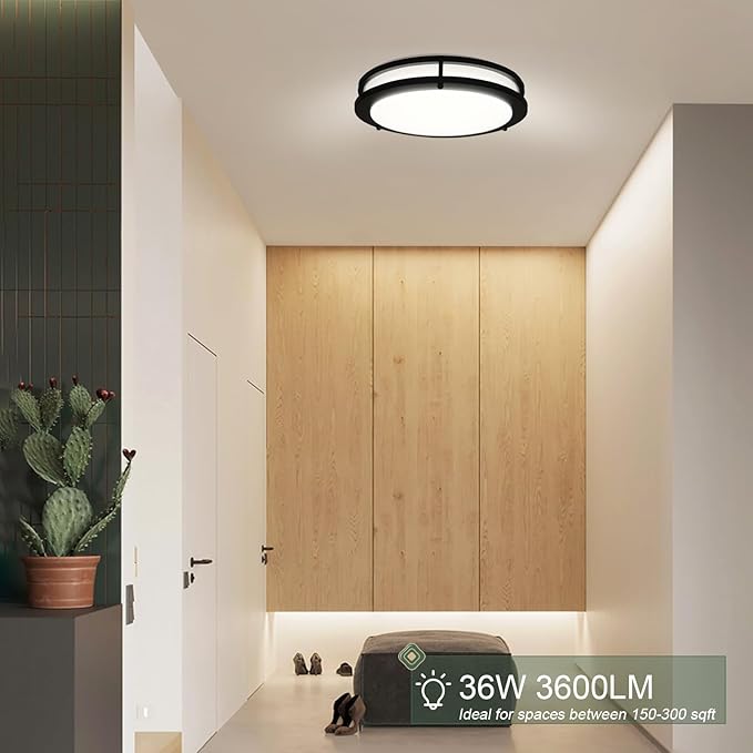 OOWOLF Dimmable LED Flush Mount Ceiling Light Fixture with Remote Control, 13-Inch 36W 2700K-6500K Light Color Adjustable, Super Bright 3600 Lumens Ceiling Lamp for Bathroom, Bedroom, Kitchen, Hallway