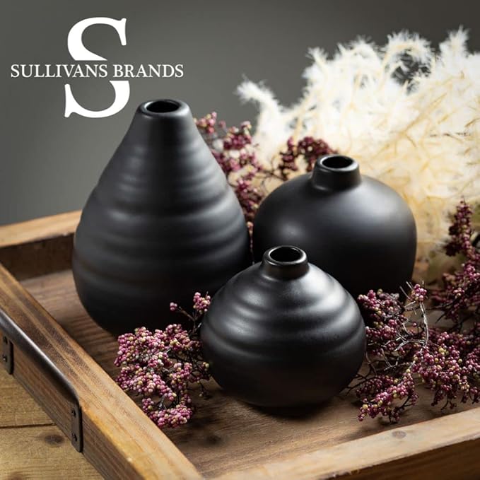 Sullivans Ceramic Vase Set- 3 Small Matte Black Vases, Modern Home Décor, Modern Farmhouse; Ideal Shelf Décor, Centerpieces, Table Décor, Bookshelf, Mantle, (CM3084)
