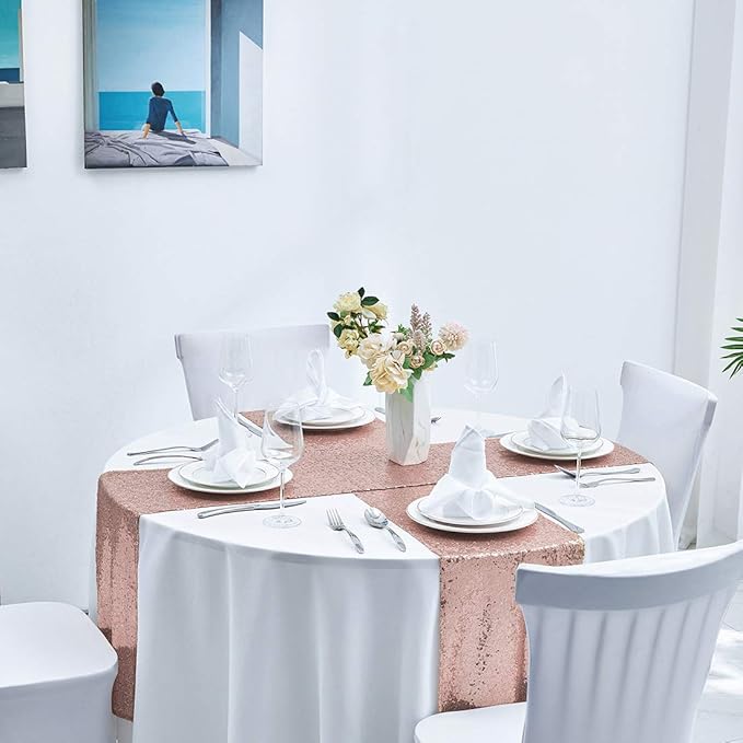 2 Packs 12 x 108 inches Rose Gold Sequin Table Runner, Glitter Rose Gold Table Runner for Wedding Birthday Bachelorette Holiday Party Supplies Decorations Bridal Shower Baby Shower