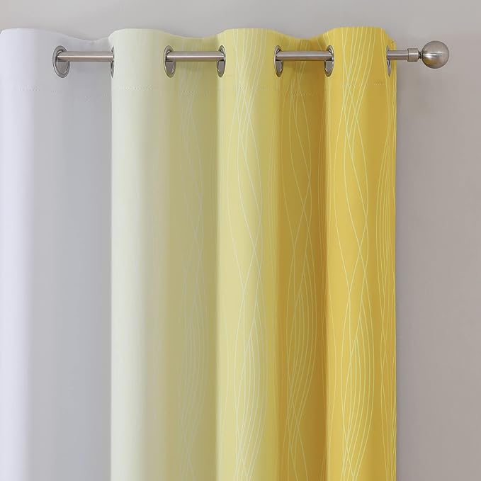 Estelar Textiler Yellow and Greyish White Blackout Curtains 45 Inch Length, Light Blocking Gradient Drapes for Kitchen, Thermal Insulated Grommet Ombre Curtains for Bathroom,52Wx45L,2 Panels