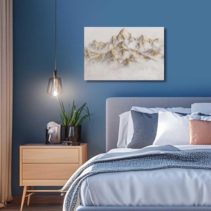 Nature Poster Prints Gold Art for Walls Mountain Picture Canvas 12"x16" Neutral Hanging Wall Art for Bedroom Office Kitchen