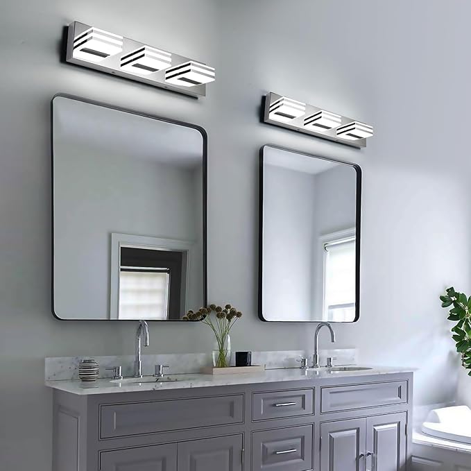 LED Vanity Lights 20in Bathroom Lights Fixtures over Mirror 3 Light LED Lighting Fixture for Bathroom 18W Mirror Lighting Fixture Modern Bath Light Bar Chrome Bath Lamps 6000K Vanity Wall Scone
