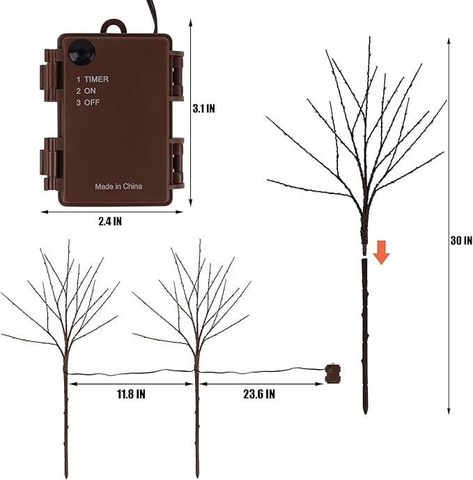 Lighted Christmas Tree Branches, 30IN 100LED Artificial Brown Twig Branch with Warm White Lights, Timer & Battery Operated, Waterproof for Indoor Outdoor Holiday Xmas Office Bedroom Party Decorations