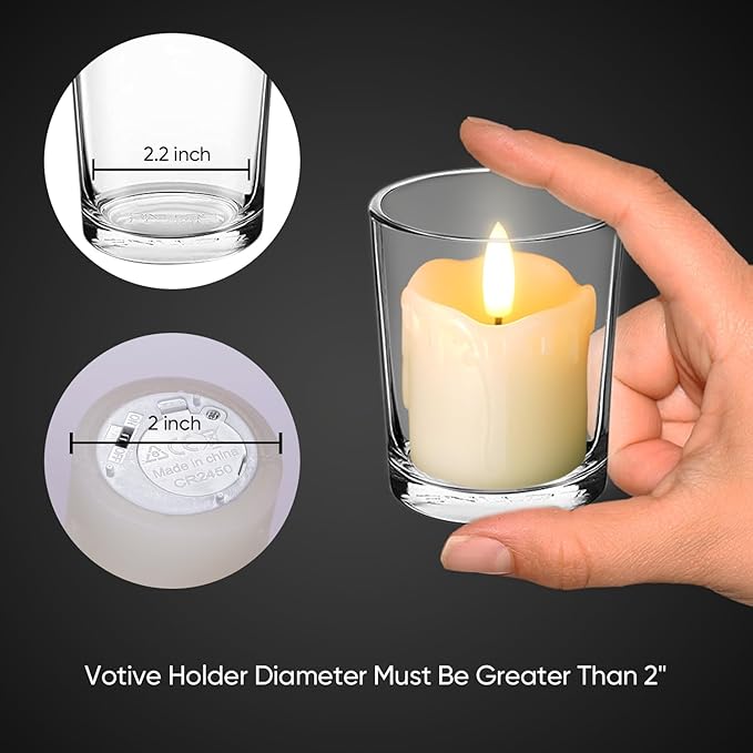 Homemory Flameless Votive Candles with Timer, 2" x 2" Real Wax, 400+Hour Realistic Black Wick Battery Operated Candles, Set of 6 for Wedding, Party and Holiday Decoration (Battery Included)