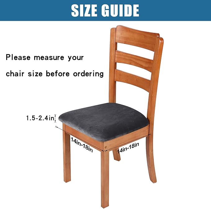 Smiry Velvet Seat Covers for Dining Room Chair Set of 6, Stretch Fit Removable Washable Chair Seat Cushion Protector Slipcovers with Ties, Dark Grey