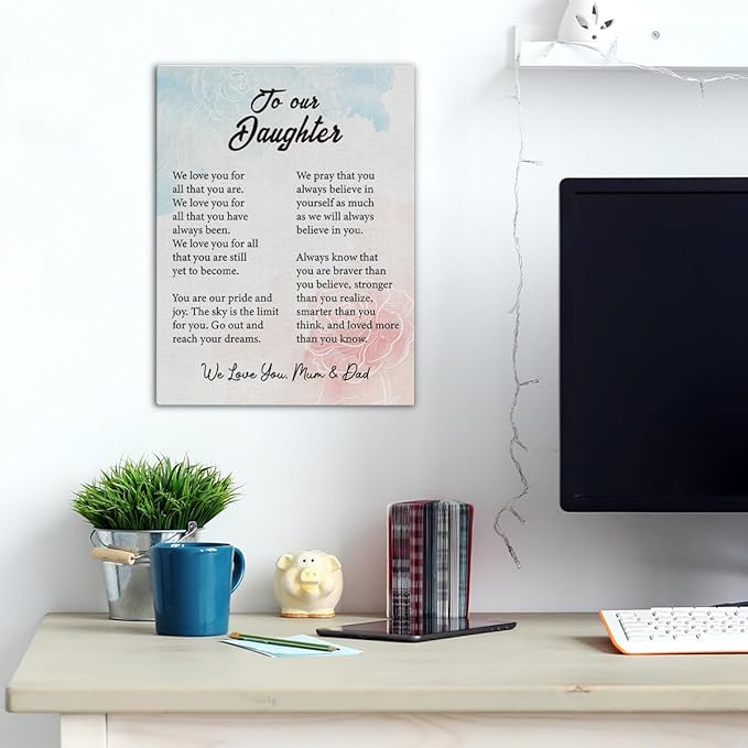 Inspirational Daughter Canvas Wall Art - Gifts for Daughter Canvas Prints Framed Paintings Artwork Ready to Hang Home Bedroom Girls Room Wall Decor 15 x 11.5 Inches