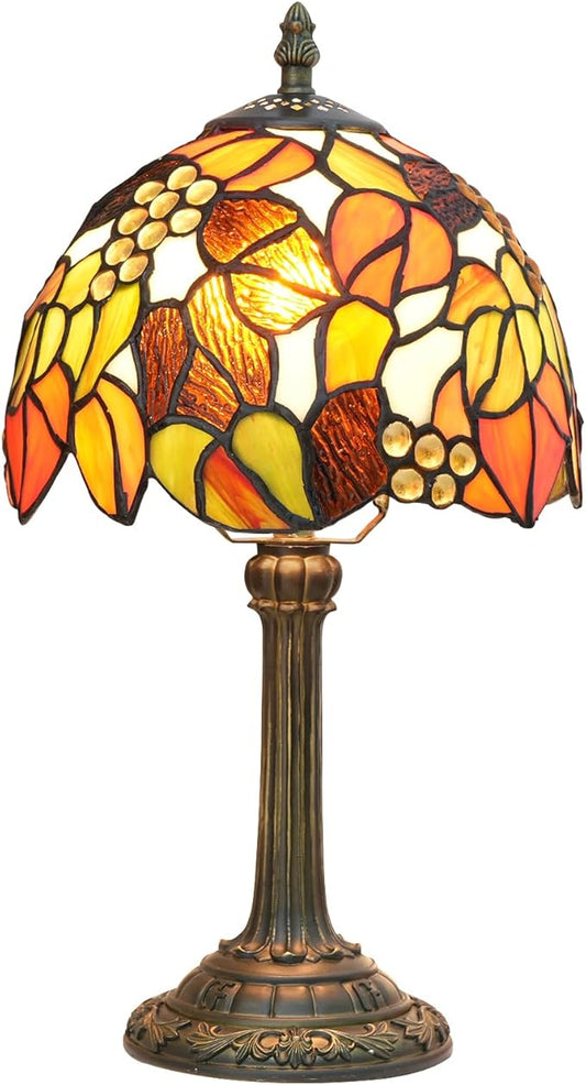 Tiffany Stained Glass Table Lamp, 8-Inch Retro Brown Maple Leaf Design Lovely Bedside Lamp, Suitable for Bedroom, Restaurant, Cafe and Other Furniture Decoration