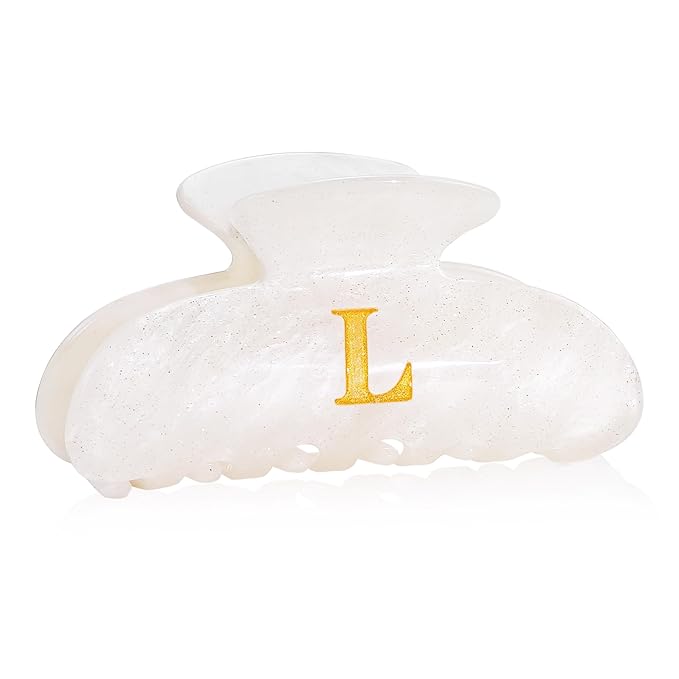 Acrylic Letter Hair Clips for Women - White Monogram Hair Claw Alphabet Large Hair Clip, Fashion Glitter Claw Clips Elegant And Durable Hair Accessory, Letter L