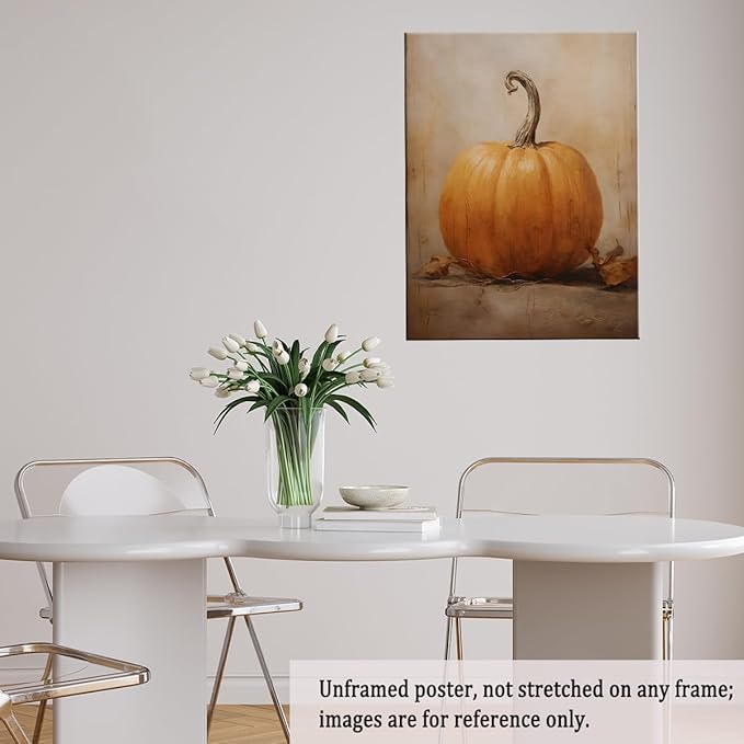 Fall Wall Decor Canvas Print posters Pumpkin Still Life Painting Wall art Rustic Fall Art Vintage Autumn Wall Print Halloween Autumn Decor Thanksgiving 24x36 Unframed