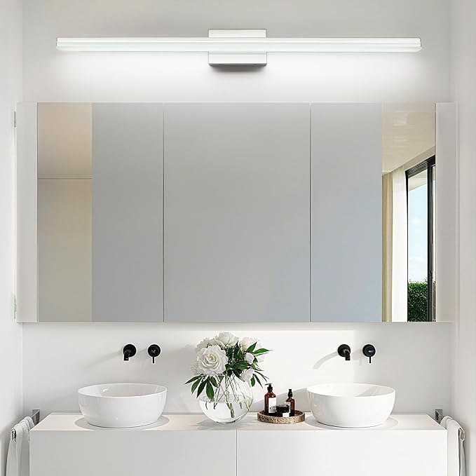SineRise 48-Inch LED Modern Bathroom Vanity Light Bar, Chrome Modern Acrylic Bathroom Wall Lighting Fixtures Over Mirror (Cool White 6000K)
