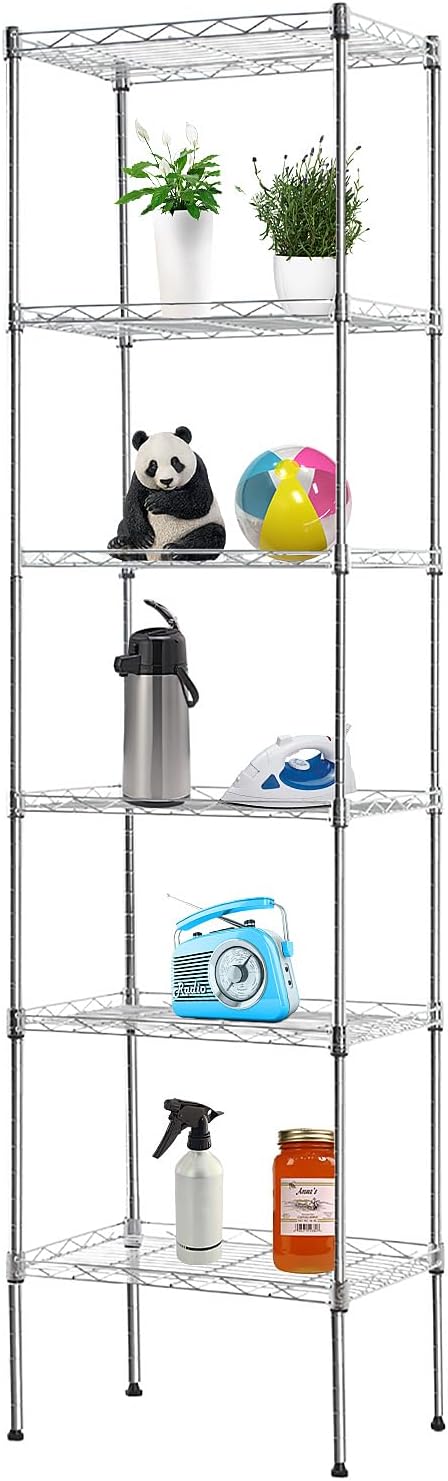 PayLessHere | 6-Tier Wire Shelf | 17"x12"x64" | Chrome | Adjustable Racks | Heavy-Duty Storage Shelves, Holds Upto 600 lbs | Rust-Resistant, No-Tool Assembly | for Home, Garage Shelving