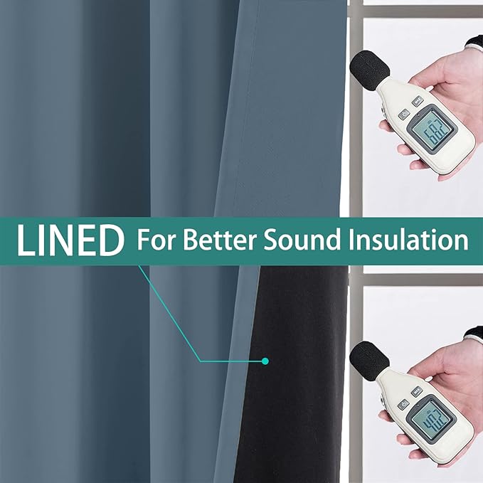 Yakamok 100% Blackout Lined Panels, Thermal Insulated Blackout Curtains for Bedroom, Heat Blocking Drapes for Living Room(42Wx63L, Stone Blue, 2 Panels)