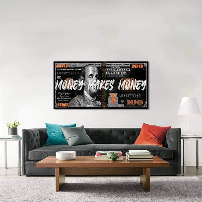 Yatsen Bridge Huge Banknotes Wall Art Canvas Money Makes Money Picture Poster and Prints Paintings Fashion Creativity Dollar Artwork Framed Ready to Hang-48 inch x 24 inch