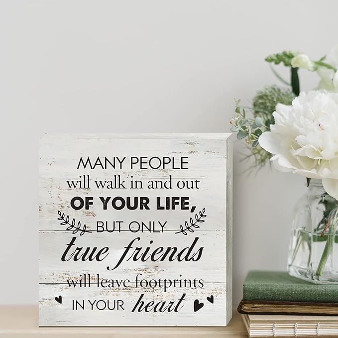 Kinship Wooden Box Sign Desk Decor Rustic Wood Block Plaque Box Sign for Home Living Room Shelf Table Decoration (5 X 5 Inch) (MANY)