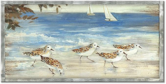 Coastal Beach Birds Framed Abstract Paintings Canvas Prints Wall Art for Bedroom Wall Decor Artworks Pictures Wall Decorations for Living Room(40"*20")