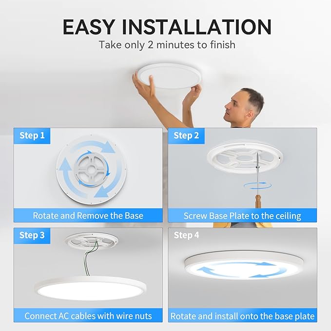 6PACK 3200lm LED Flush Mount Ceiling Light, Super Slim 12 inch LED Ceiling Light, 5000K Daylight LED Ceiling Light for Bedroom, Living Room, Dining Room, Garage and Office (White, Six Pack)