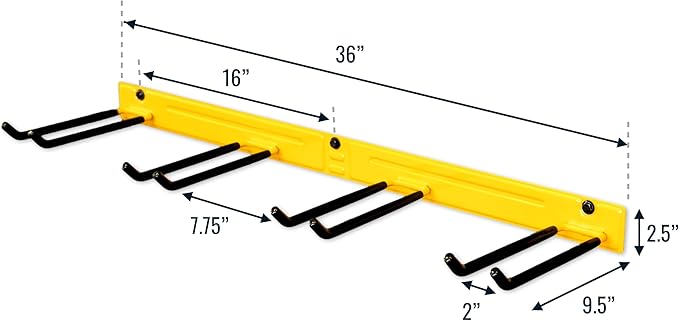 StoreYourBoard Wall-Mounted Rack With 4 Garage Hooks – Heavy-Duty Steel Holder Garage & Garden Storage for Shed, Workshop, or Home Organization – For Rakes, Shovels, Tools & More – 1 Pack, Tractor