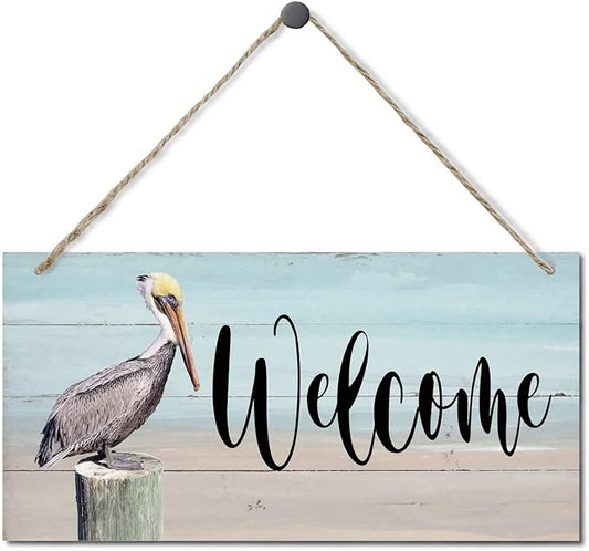 Rustic Hanging Welcome Wood Sign, 12 * 6inch - Farmhouse Porch Wall Art