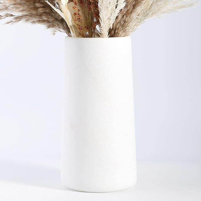 White Marble Vase for Flowers, 8.66" Minimalist Modern Frosted Flower Vase for Home Decor, Decorative Vases for Centerpieces, Living Room, Dining Table, Office, Boho Farmhouse Decor