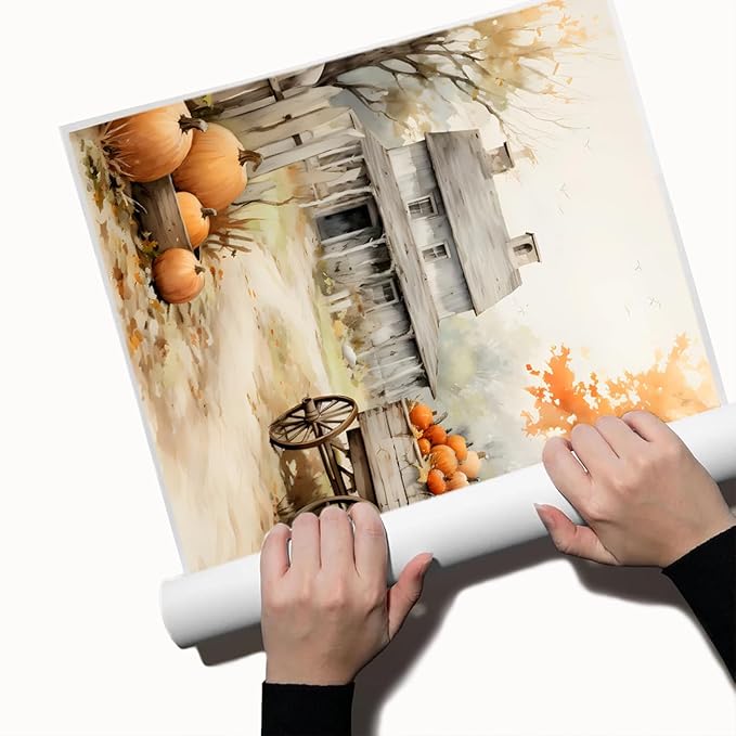 Autumn Farmhouse Sketch posters Gallery Canvas Print Wall Art Vintage Farmhouse Decor Autumn Art Fall Landscape Pumpkin Decoration 24x36"Unframed