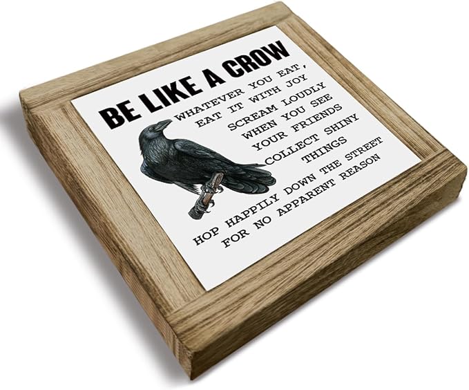 Be Like A Crow Sign, Crow Sign, Inspirational Wood Box Decor, Motivational Gift For Friends Colleague, Country Farmhouse Style Wood Box Decor Signs, Funny Farmhouse Home Office Decoration