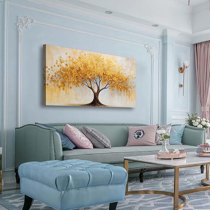 Abstract Canvas Wall Art Bedroom Wall Decor Living Room,Tree of Life Wall Art Office Kitchen Paintings Artwork Modern Gold Leaf Tree Pictures Art Prints Waterproof Ready to Hang-20x40inch