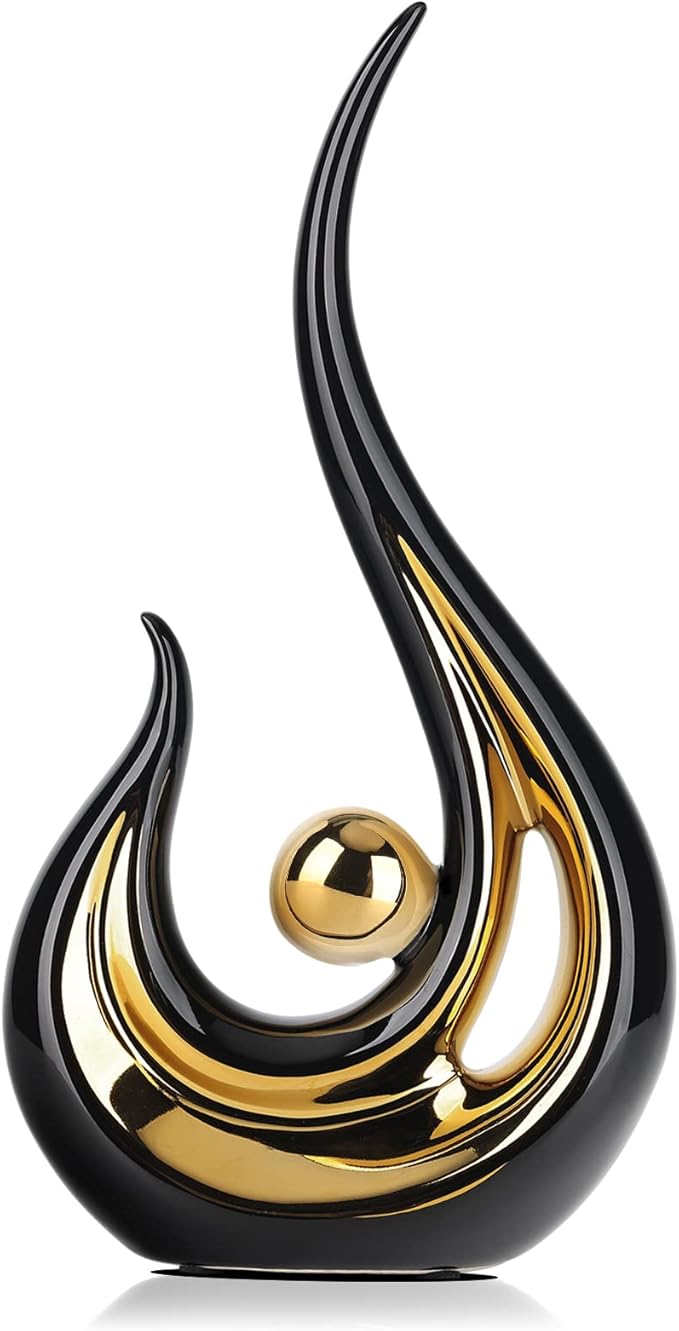 LCCCK Black Gold Abstract Figurine Statues for Home Decor – Modern Ceramic Sculpture Accent, Decorative Statues for Living Room, Shelf, TV Stand, Office or Coffee Table Centerpiece Art Decoration