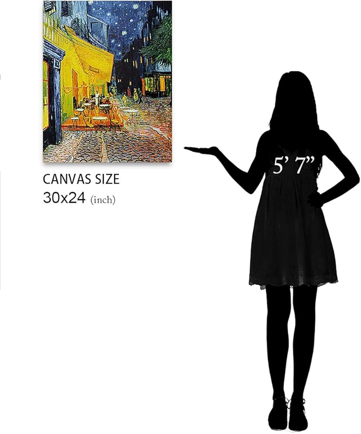 DECORARTS - Cafe Terrace At Night, Vincent Van Gogh Art Reproduction. Giclee Canvas Prints Wall Art for Home Decor 30x24